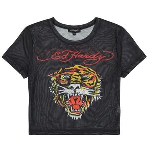 ED HARDY / EUC / MESH TIGER HEAD CROPPED & STRETCHY BABY TEE